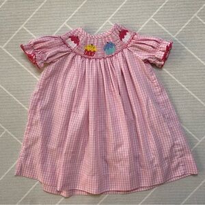 Classic Whimsy Pink Gingham Smocked Cupcake Theme  Dress Baby’Size 12M